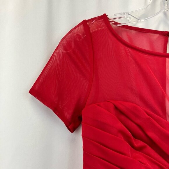 Davids Bridal Womens A Line Dress Red Short Sleeve Illusion Neck Button 6 New - Picture 4 of 11